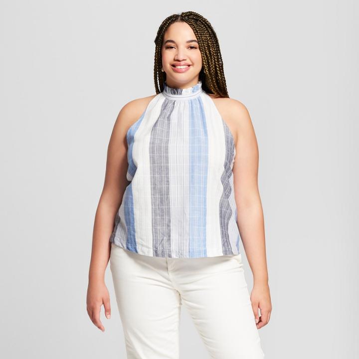 Women's Plus Size Striped High Neck Tank - Universal Thread Blue X