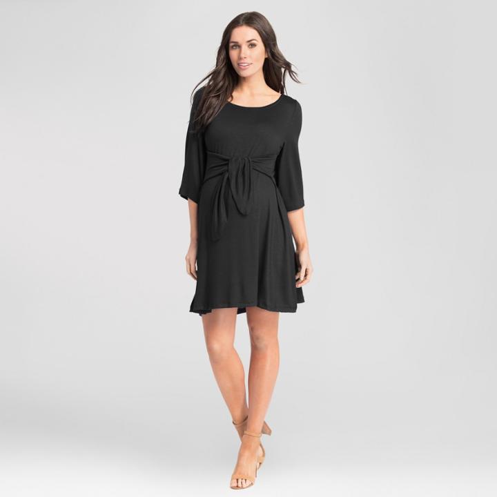 Maternity Tie Front Dress - Expected By Lilac - Black