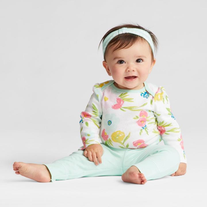 Baby Girls' 3pk Pants Cloud Island - Mint/blue Newborn