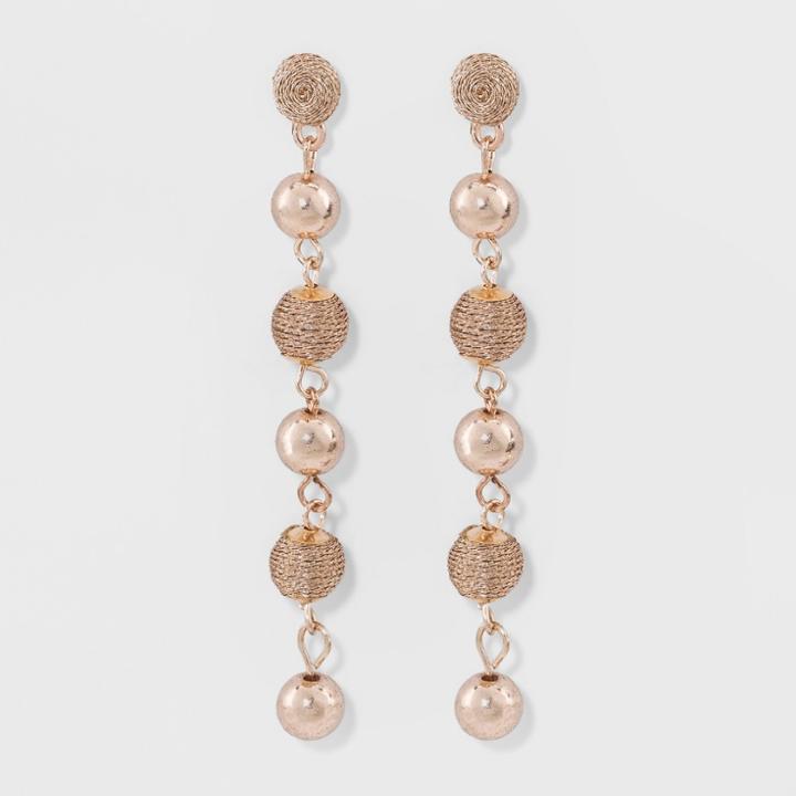 Linear Metallic Wrapped Beaded Drop Earrings - A New Day Rose Gold