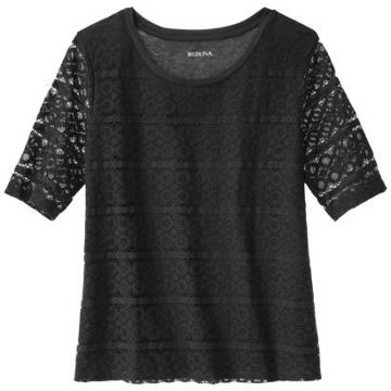 Merona Petites Short-sleeve Lace Top - Black Xlp