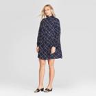 Women's Long Sleeve Mock Turtleneck Front Button-down A Line Mini Dress - Who What Wear Blue M, Women's,