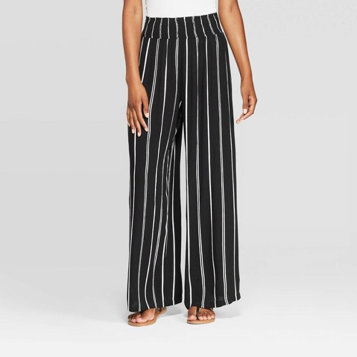 Women's Striped Wide Legged Smocked Waist Palazzo Pants - Xhilaration Black/white