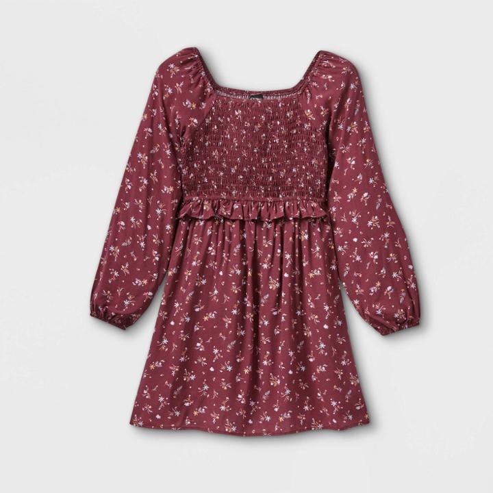 Girls' Smocked Challis Long Sleeve Dress - Art Class