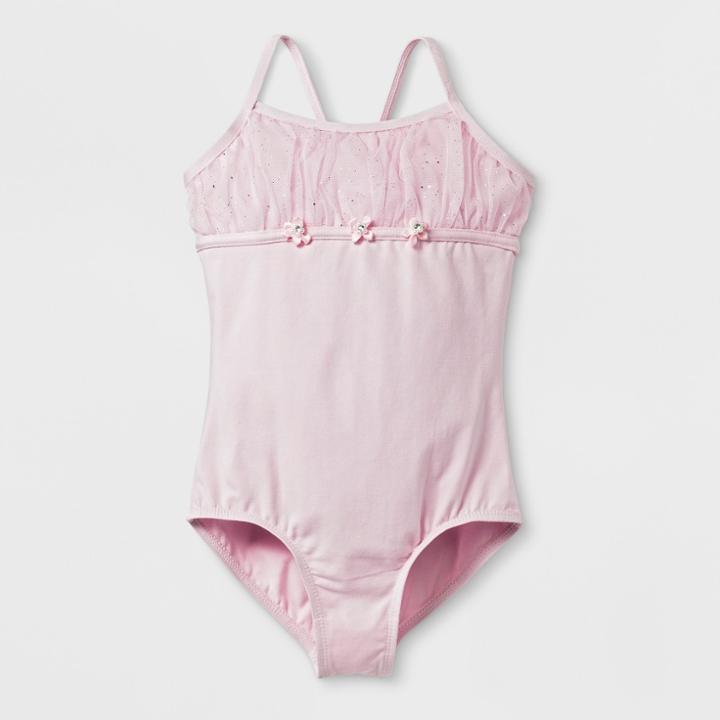 Danshuz Toddler Girls' Glitter Chiffon Pleated Front And Back Panels Adorned With 3 Pearled Flowers - Pink 12-14,