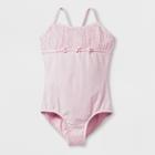 Danshuz Toddler Girls' Glitter Chiffon Pleated Front And Back Panels Adorned With 3 Pearled Flowers - Pink 12-14,