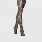 Women's Rose Net And Striped Tights - A New Day Black L/xl,