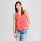 Women's Sleeveless Strappy V-neck Wrap Front Blouse - Alison Andrews Pink
