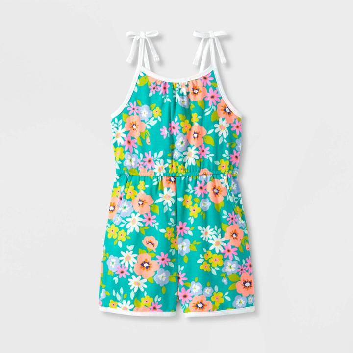 Toddler Girls' Floral Romper - Cat & Jack Mint