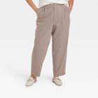 Women's Plus Size High-rise Relaxed Fit Tapered Ankle Trousers - A New Day Brown Houndstooth