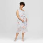 Women's Plus Size Floral Print One Shoulder Ruffle Midi Dress - Who What Wear Blue