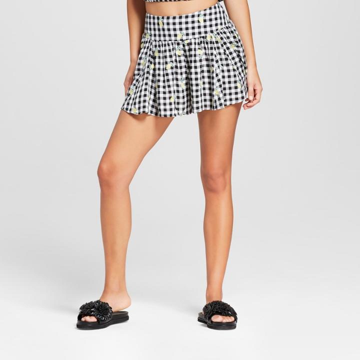 Women's Gingham Embroidered Lemon Print Shorts - Xhilaration Black/white