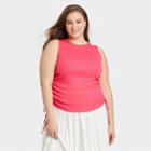 Women's Plus Size Slim Fit Side-tie Ruched Top - A New Day Pink