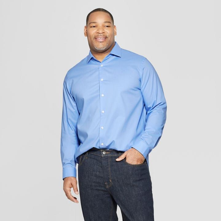 Men's Tall Standard Fit Long Sleeve Button-down Shirt - Goodfellow & Co Bicycle Blue