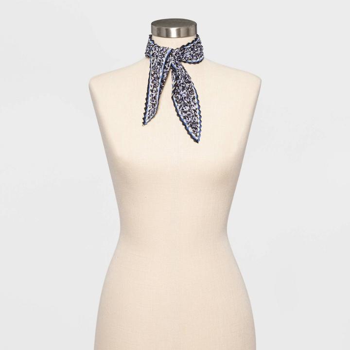 Women's Pleated Animal Print Chiffon Neckerchief - A New Day Blue