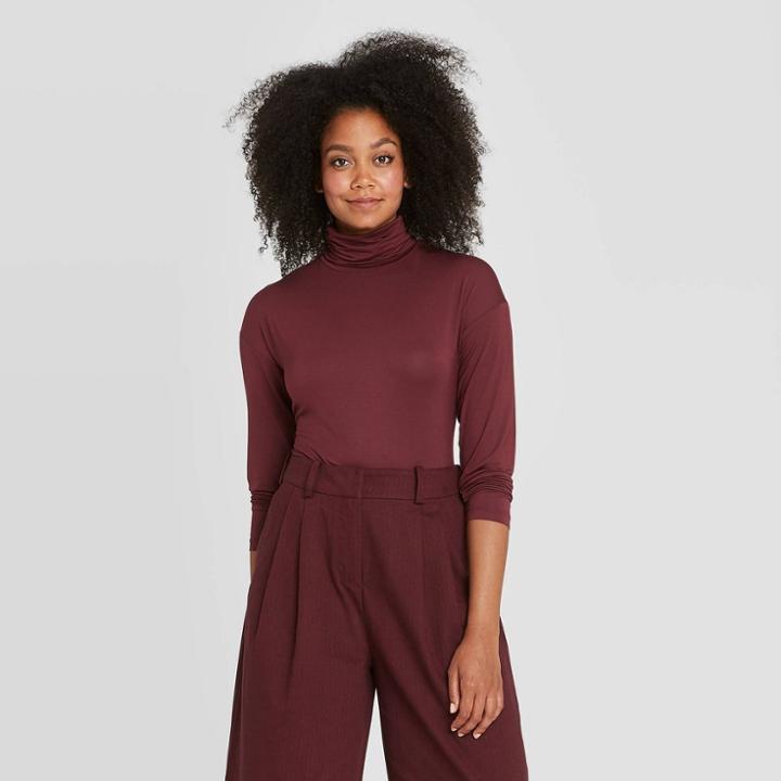 Women's Essential Mock Turtleneck Pullover Sweater - Prologue Burgundy