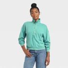 Women's Henley Neck Fleece Sweatshirt - Universal Thread Teal Green