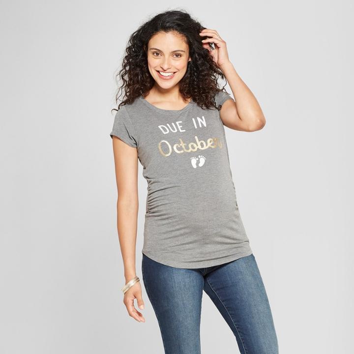 Maternity Due In October Short Sleeve Graphic T-shirt - Grayson Threads Charcoal Gray