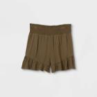 Girls' Smocked Waist Ruffle Shorts - Art Class Green