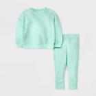 Baby Long Sleeve Waffle Top & Bottom Set - Cat & Jack Mint Green Newborn