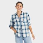Women's Long Sleeve Flannel Button-down Shirt - Universal Thread Navy Plaid