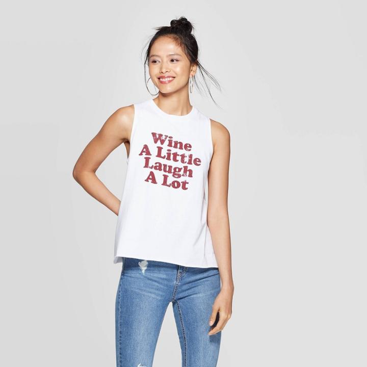 Modern Lux Women's Round Neck Wine Laugh Tank Top - Modern