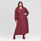 Women's Plus Size Floral Print Long Sleeve V-neck Button Front Maxi Dress - Ava & Viv Red X, Women's