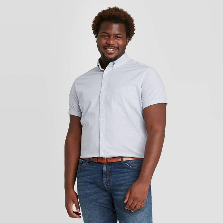 Men's Tall Standard Fit Short Sleeve Poplin Button-down Shirt - Goodfellow & Co