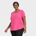 Women's Short Sleeve Drapey Scoop Neck T-shirt - Ava & Viv Pink