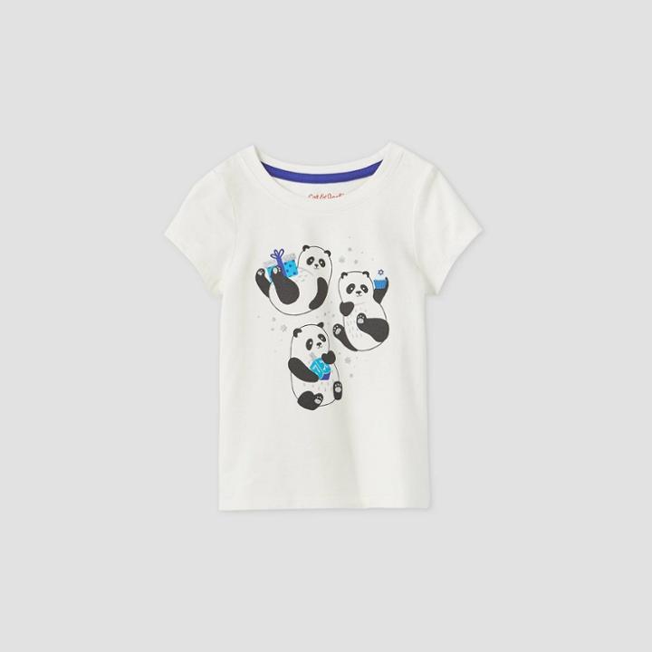 Toddler Girls' Holiday Panda Short Sleeve T-shirt - Cat & Jack Cream