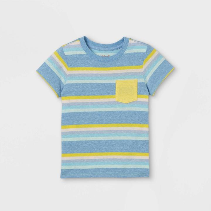 Toddler Boys' Striped Pocket Short Sleeve T-shirt - Cat & Jack Blue
