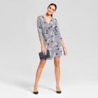 Women's Thin Striped Floral Print Wrap Dress - Needlework Black/white Xs,