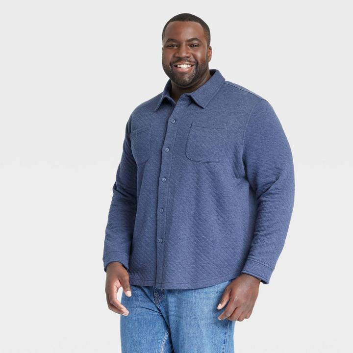 Men's Big & Tall Long Sleeve Knit Button-down Shirt - Goodfellow & Co Blue