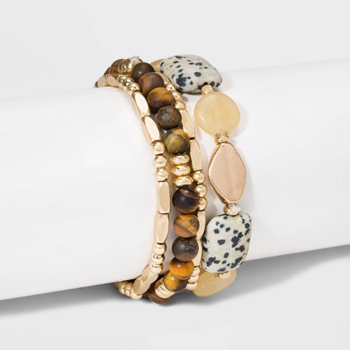 Semi-precious Tiger Eye And Honey Topaz Stretch Bracelet - Universal Thread Brown, Women's