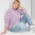 Women's Plus Size Oversized Boucle Mock Neck Pullover - Wild Fable Lavender (purple)