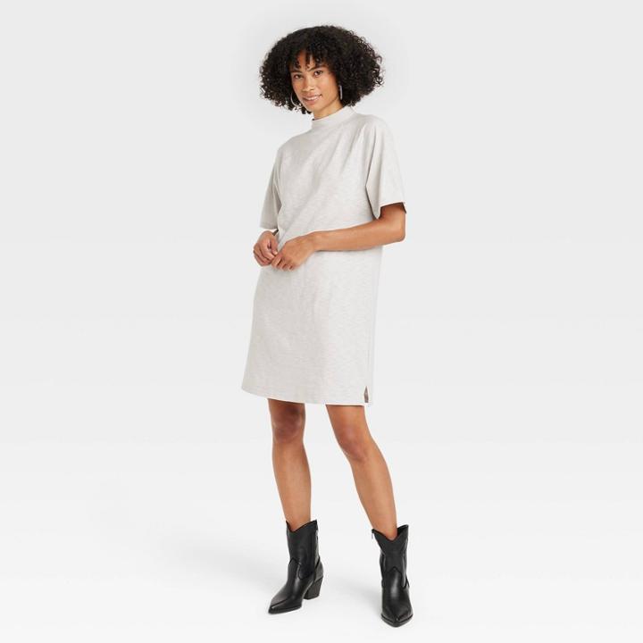 Women's Elbow Sleeve Knit T-shirt Dress - Universal Thread Gray