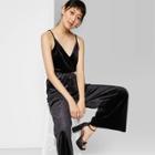 Women's Sleeveless V-neck Velvet Wrap Jumpsuit - Wild Fable Black