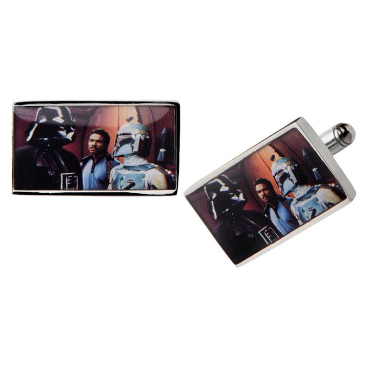 Men's Star Wars Darth Vader And Boba Fett Graphic Stainless Steel Rectangular Cufflinks