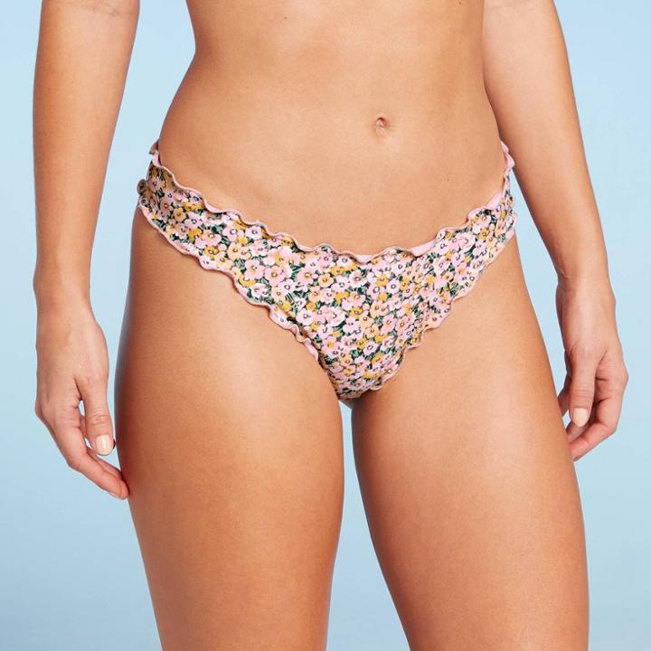Women's Ruffle Cheeky Bikini Bottom - Shade & Shore Yellow Floral