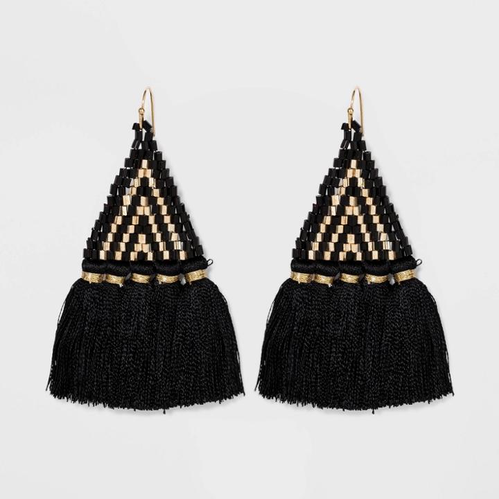 Triangle Tassel And Seedbead Earrings - A New Day Black, Women's