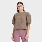 Women's 3/4 Sleeve Quilted Pullover Sweatshirt - A New Day Brown