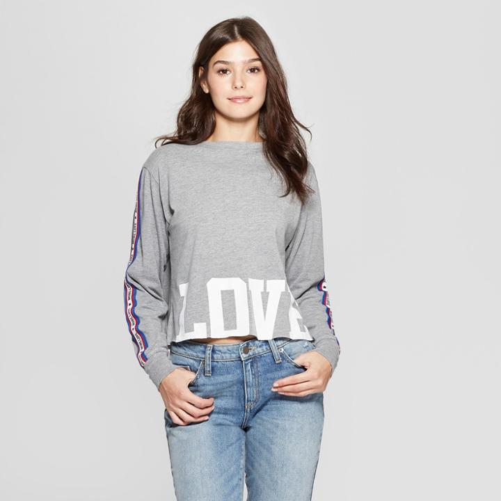 Women's Love Athletic Stripe Graphic Sweatshirt - Modern Lux (juniors') Heather Gray