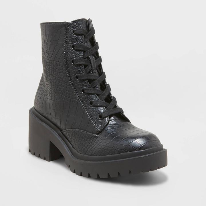 Women's Brie Combat Boots - A New Day Crocodile Black