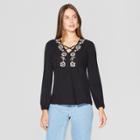 Women's Long Sleeve Contract Embroidered Top - Knox Rose Black