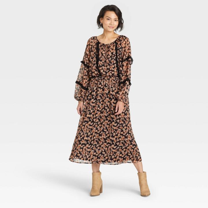 Women's Long Sleeve Dress - Knox Rose Black Floral