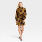 Women's Long Sleeve A-line Dress - Who What Wear Brown Polka Dots