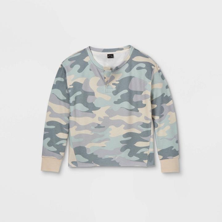 Girls' Notch Front Boxy Pullover Sweatshirt - Art Class Gray