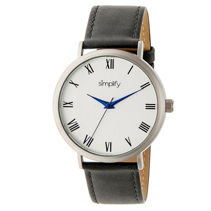 Simplify The 2900 Men's Leather Strap Watch - Black/charcoal, Charcoal Heather