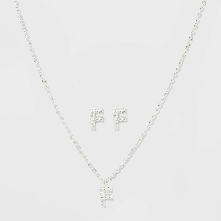 Initial F Crystal Jewelry Set - A New Day Silver, Women's