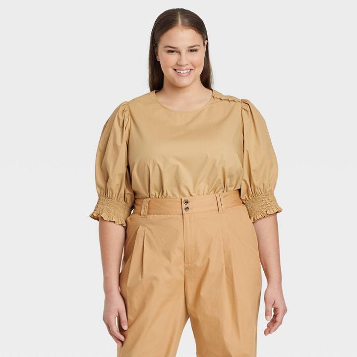 Women's Plus Size Puff Elbow Sleeve Blouse - Who What Wear Brown